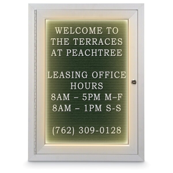 18"x24" 1-Door Enclosed Outdoor Letterboard, Header, Green Felt/Satin